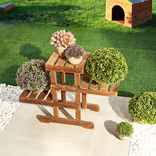 Festival Depot 3-Tier Outdoor Wooden Plant Stand Flower Pot Holder Shelf Indoor Plant Display Rack for Patio Deck Lawn