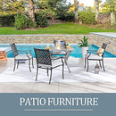 Festival Depot 5 Piece Patio Furniture Set 4 Outdoor Wrought Iron Dining Chairs with Thick Seat Cushions and Square Metal Table with 2.16" Umbrella Hole for Garden Yard Deck