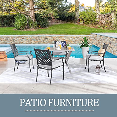 Festival Depot 5 Piece Patio Furniture Set 4 Outdoor Wrought Iron Dining Chairs with Thick Seat Cushions and Square Metal Table with 2.16" Umbrella Hole for Garden Yard Deck
