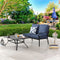 Festival Depot 2 Pieces Outdoor Furniture Patio Conversation Set Bistro Loveseat with Seat and Back Thick Cushions and Metal Coffee Table with Slatted Steel Tabletop for Backyard Porch Balcony