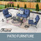 Festival Depot 4 pc Conversation Set Patio Outdoor ArmChairs Loveseat Set with Coffee Table Fabric Metal Frame Furniture Garden Bistro Seating Thick Soft Cushions