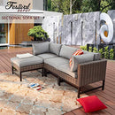 Festival Depot 4-Piece Patio Conversation Set Sectional Corner Sofa Combination Outdoor All-Weather Wicker Metal Armless Chairs for Porch Lawn Garden Balcony Pool Backyard, Brown