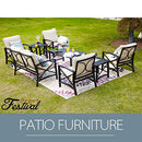 Festival Depot Outdoor Furniture Patio Conversation Set Metal Bistro Table Coffee Table Loveseat Armchairs with Seat and Back Cushions Without Pillows for Lawn Beach Backyard Pool