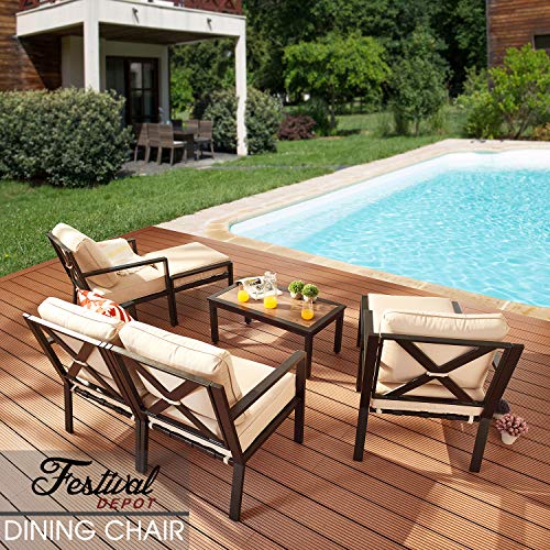 Festival Depot Patio Dining Chair Outdoor Bistro Furniture Comfort & Soft 4.3" Cushions with Metal Slatted Steel Frame Legs for Garden Poolside All-Weather