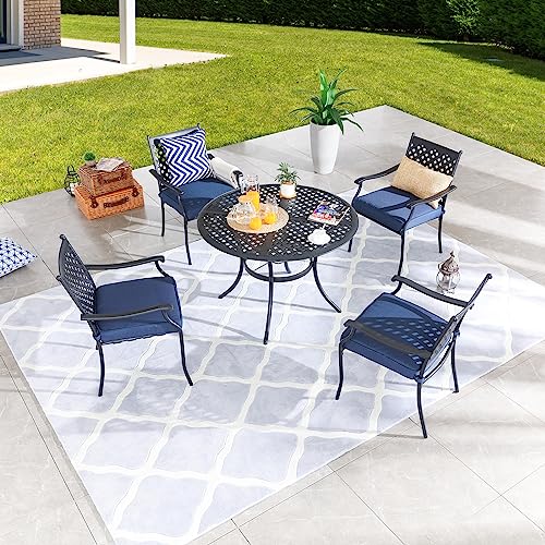 Phi Villa Black 5-Piece Metal Slat Square Table Patio Outdoor