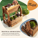 Festival Depot Outdoor Planter Wagon Wheel Double-Tier Wooden Shelf Raised Garden Decor Flower Holder Stand for Patio Deck Lawn