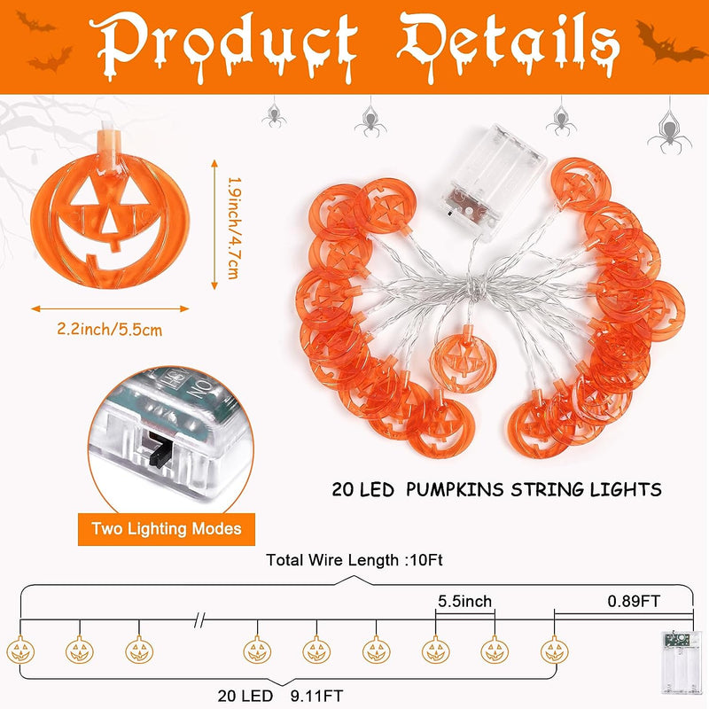 4 Set Halloween Decorative Light-30 LED 10Ft Purple Bat-20 LED 10Ft Pumpkin Lights-20 LED Artificial Tropical Palm Leaves-20 Inch 40 LED Orange Willow Tree