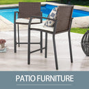 Breezy Elegance Wicker Bar Stools Patio Rattan Armrests Bar Chairs Set with Beige Cushions Footrests and Metal Frame