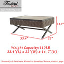 Festival Depot Coffee Dining Bistro Outdoor Side Patio Furniture Table Wicker Rattan Wood Grain Desktop Rectangle with X Shaped Slatted Steel Legs Lawn Garden All Weather 33.4"(L) x 22"(W) x 14.7"(H)