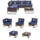 Festival Depot 6 Pieces Patio Outdoor Furniture Conversation Sets Chairs Sectional Corner Sofa, All-Weather Wicker Back Chair with Coffee Square Table and Thick Soft Removable Couch Cushions (Blue)