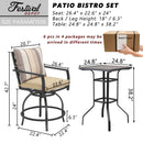 Festival Depot 6pcs Bar Bistro Outdoor Patio Furniture Set High Stool 360° Swivel Armrest Chairs with Comfort Cushion Square DPC Desktop Wood Grain Top Table Metal Steel Frame Leg All-Weather (Beige)