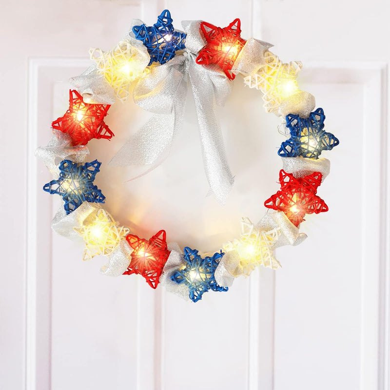 4 Set of Christmas Decorations Lights-70 LED Christmas Tree Lights-USA Flag Stand Light-Artificial Rattan Star Wreaths Light-100 LED Outdoor Rope String Lights