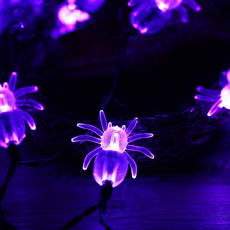 4 Set Halloween Decorative Light-70 LED Purple Spider Lights-150 LED 15 Ft Purple Icicle Lights-Halloween LED Hello Wreath-20 LED Artificial Tropical Palm Leaves