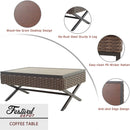 Festival Depot Coffee Dining Bistro Outdoor Side Patio Furniture Table Wicker Rattan Wood Grain Desktop Rectangle with X Shaped Slatted Steel Legs Lawn Garden All Weather 33.4"(L) x 22"(W) x 14.7"(H)