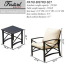 Festival Depot 3pcs Patio Outdoor Furniture Conversation Bistro Set Metal Armchairs with Thick Seat Back Cushions and Side Coffee Table for Lawn Backyard Deck