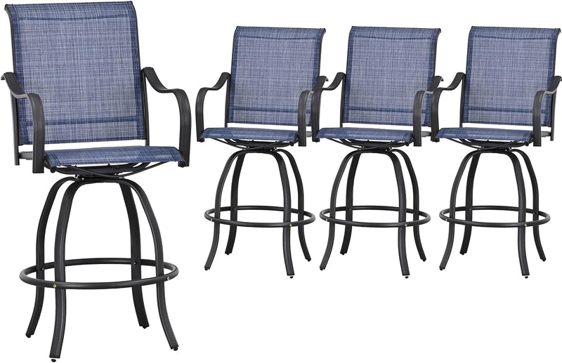 4 Piece 360° Swivel Bar Chairs Bistro Dining Chairs Textilene High Stools with Curved Armrest Metal Frame