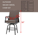 Festival Depot 2 Pcs Patio Bar Height Stools Rattan Wicker High Back 360° Swivel Chairs Patio Dining Chairs All-Weather Metal Outdoor Furniture with Soft Seat Cushion for Bistro Lawn Garden Pool