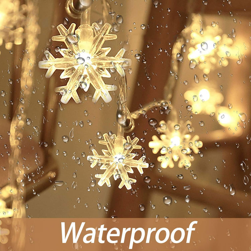 8 Set of 20 Ft 40 LED Waterproof Snowflake String Lights w/ Warm White Battery Operated