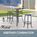 Sports Festival 3 Pcs Patio Bistro Height Set Outdoor Furniture, Backless Bar Stool Chair with Round Seat, Foot Pedals and 40" Tempered Glass Desktop Metal Frame Steel Square Table for Deck Porch Lawn