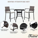 Festival Depot 3 Pcs Patio Bar Set of 2 Wicker Stools with Cushions Rattan High Armchairs and Counter Table in Metal Frame Outdoor Furniture for Bistro Garden