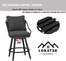 Festival Depot 2 Pcs Outdoor Swivel Bar Height Stools Patio Dining Armchair with Wicker Back Metal Frame Removable Cushion for Bistro Bar Indoor Home Counter Garden Pool (Grey)