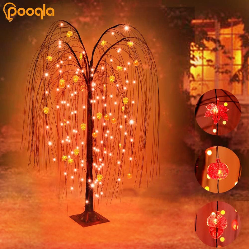 4 Set Halloween Decorative Light-144 LED 4 Ft Light Up Willow Tree-20 LED Skeletons Lights-20 LED 10 Ft Eyeball Lights-20 LED Artificial Tropical Palm Leaves