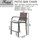 Breezy Elegance Wicker Bar Stools Patio Rattan Armrests Bar Chairs Set with Beige Cushions Footrests and Metal Frame