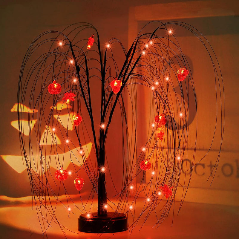 4 Set Halloween Decorative Light-20 Inch 40 LED Orange Willow Tree-Halloween LED Hello Wreath-20 LED Skeletons Lights-20 LED 10 Ft Eyeball Lights