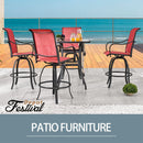 Festival Depot 5 pcs Bar Bistro Patio Outdoor Dining Furniture Sets High Stools 360° Swivel Chair with Slatted Steel Curved Armrest Coffee Table Tempered Glass Desktop (4 Chairs,1 Table)