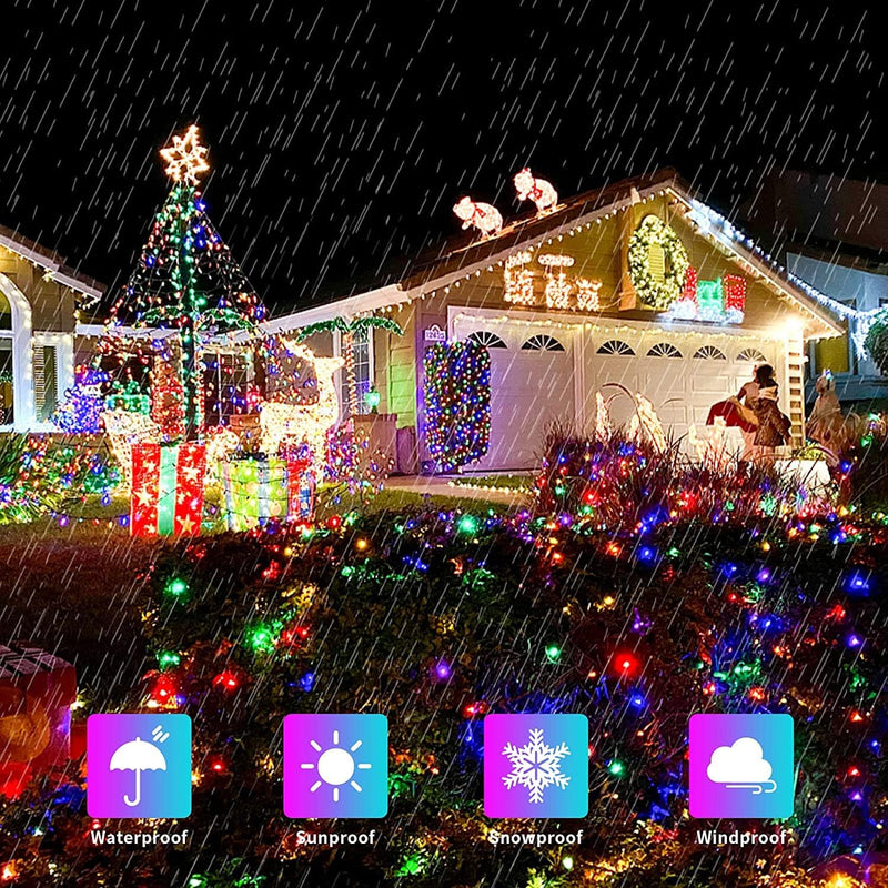 4 Set of Christmas Decorations Lights-80 Ft 240 Blue LED String Lights-240 LED Multicolor String Lights-100 LED Outdoor Rope String Lights-14 LED Santa Claus Stake Lights