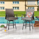 Festival Depot 2 Pcs Patio Bar Height Stools Rattan Wicker High Back 360° Swivel Chairs Patio Dining Chairs All-Weather Metal Outdoor Furniture with Soft Seat Cushion for Bistro Lawn Garden Pool