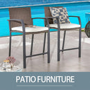 Breezy Elegance Wicker Bar Stools Patio Rattan Armrests Bar Chairs Set with Beige Cushions Footrests and Metal Frame