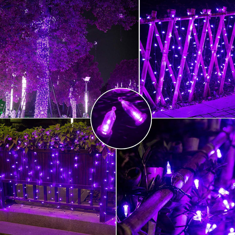 4 Set of Christmas Decorations Lights-300 LED Christmas Tree String Lights-20 Ft 40 LED Snowflake String Lights-30 LED Mini Wooden House String Lights-66 Ft 200 LED Purple String Lights