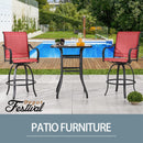 Festival Depot 3-Piece Bar Bistro Patio Outdoor Dining Furniture Sets High Stools 360å¡ Swivel Chairs with Slatted Steel Curved Armrest Square Coffee Side Table Tempered Glass Desktop