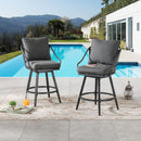 Festival Depot 2 Pcs Outdoor Swivel Bar Height Stools Patio Dining Armchair with Wicker Back Metal Frame Removable Cushion for Bistro Bar Indoor Home Counter Garden Pool (Grey)