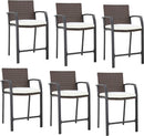 Breezy Elegance Wicker Bar Stools Patio Rattan Armrests Bar Chairs Set with Beige Cushions Footrests and Metal Frame