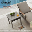 Festival Depot Patio Side Table Square Bistro Table in Metal Frame with Rattan Wicker Outdoor Furniture for Porch Deck Grey (22.5"x22.5"x21.9"H)