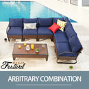 Festival Depot 7 Pieces Patio Furniture Set, All-Weather PE Rattan Wicker Metal Frame Sofa Outdoor Conversation Set Sectional Couch with Cushion and Coffee Table for Deck Poolside (Blue)