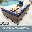 Festival Depot 7 Pieces Patio Furniture Set, All-Weather PE Rattan Wicker Metal Frame Sofa Outdoor Conversation Set Sectional Couch with Cushion and Coffee Table for Deck Poolside (Blue)