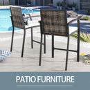 Breezy Elegance Wicker Bar Stools Patio Rattan Armrests Bar Chairs Set with Beige Cushions Footrests and Metal Frame