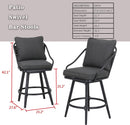 Festival Depot 2 Pcs Outdoor Swivel Bar Height Stools Patio Dining Armchair with Wicker Back Metal Frame Removable Cushion for Bistro Bar Indoor Home Counter Garden Pool (Grey)