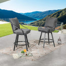 Festival Depot 2 Pcs Outdoor Swivel Bar Height Stools Patio Dining Armchair with Wicker Back Metal Frame Removable Cushion for Bistro Bar Indoor Home Counter Garden Pool (Grey)