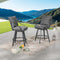 Festival Depot 2 Pcs Outdoor Swivel Bar Height Stools Patio Dining Armchair with Wicker Back Metal Frame Removable Cushion for Bistro Bar Indoor Home Counter Garden Pool (Grey)