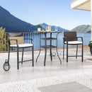 Festival Depot 3Pcs Patio Bar Set of 2 Wicker Stools with Cushions Rattan High Stools with Armrests and Tempered Glass Top Counter Table in Metal Frame Outdoor Furniture for Bistro Garden