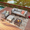 Festival Depot 6pc Patio Conversation Set Sectional Corner Sofa Set Outdoor All-Weather Wicker Metal Chairs with Seating Back Cushions Side Coffee Table Ottoman Garden Poolside,Gray