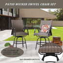 Festival Depot 2 Pcs Patio Bar Height Stools Rattan Wicker High Back 360° Swivel Chairs Patio Dining Chairs All-Weather Metal Outdoor Furniture with Soft Seat Cushion for Bistro Lawn Garden Pool