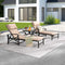 Festival Depot 3 Pieces Patio Outdoor Chaise Lounge Chairs with Cushions Set with Coffee Table Premium Fabric Metal Frame Furniture Garden Bistro Soft Backrest (Khaki)
