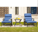 3 Piece Outdoor Lounge Set with Cushioned Adjustable Recline Chaise Chairs and Coffee Table