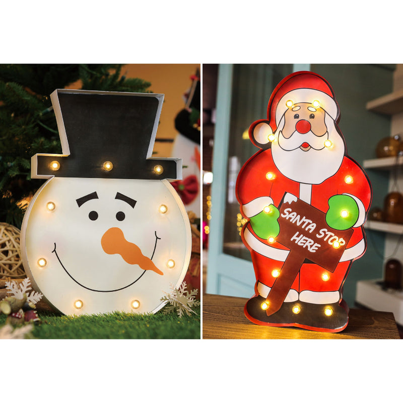 1 Set of Marquee LED Snowman Sign and 1 Set of LED Marquee Santa Sign