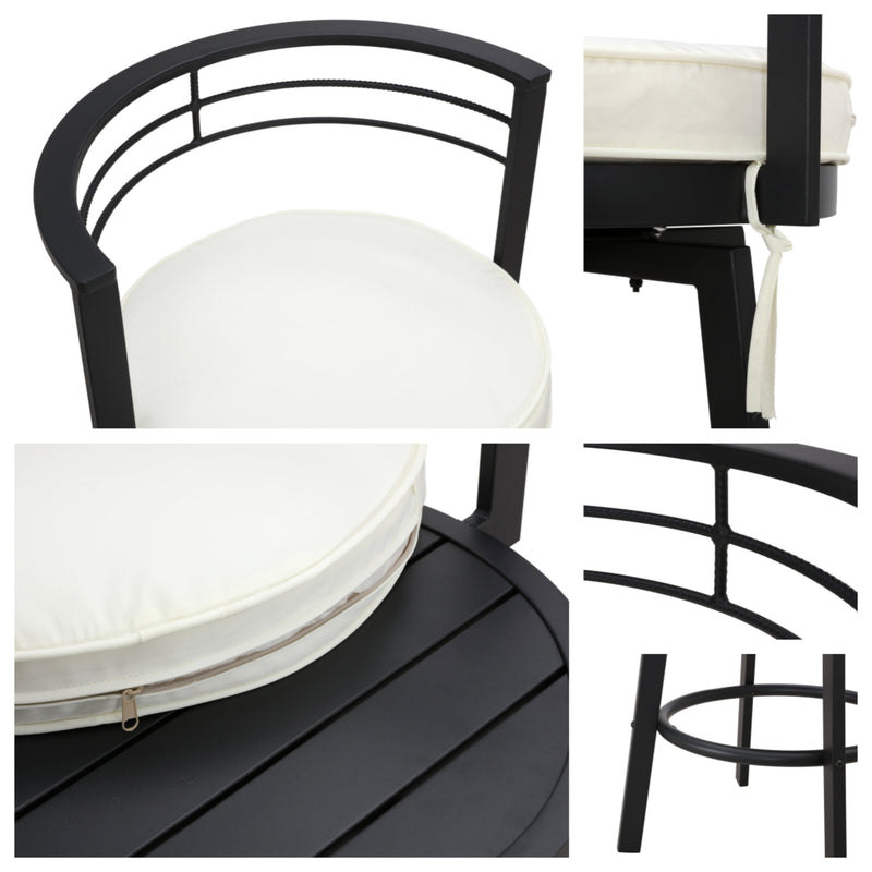 Beige Outdoor 360° Swivel Bar Chairs with Removable Thick Cushion & Black Metal Frame